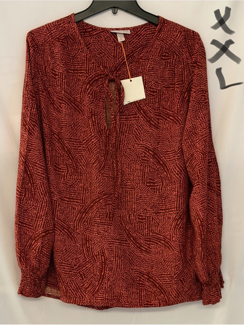 Knox Rose Burnt Orange Printed Tie-Neck Blouse